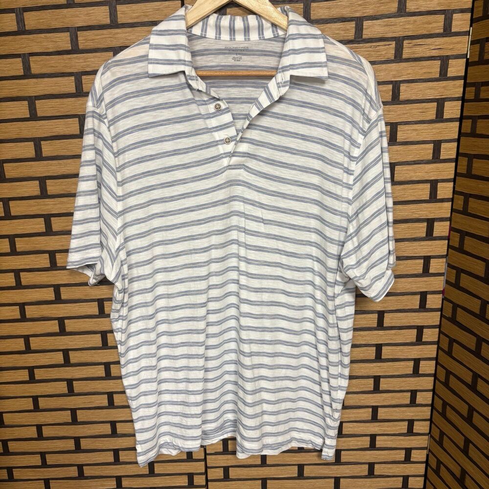 Roundtree & Yorke Blue And‎ White Stripe Polo Size Large